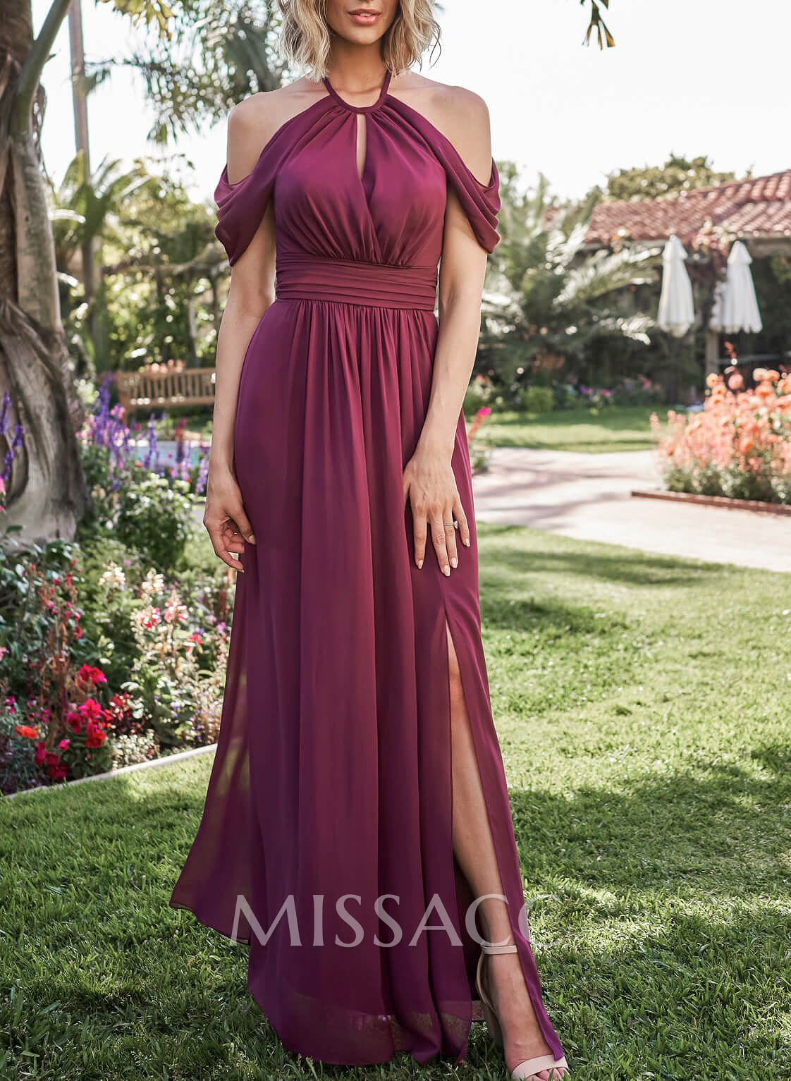 Off-The-Shoulder A-Line Bridesmaid Dresses With Open Back Chiffon Off-The-Shoulder A-Line Bridesmaid Dresses With Open Back Chiffon