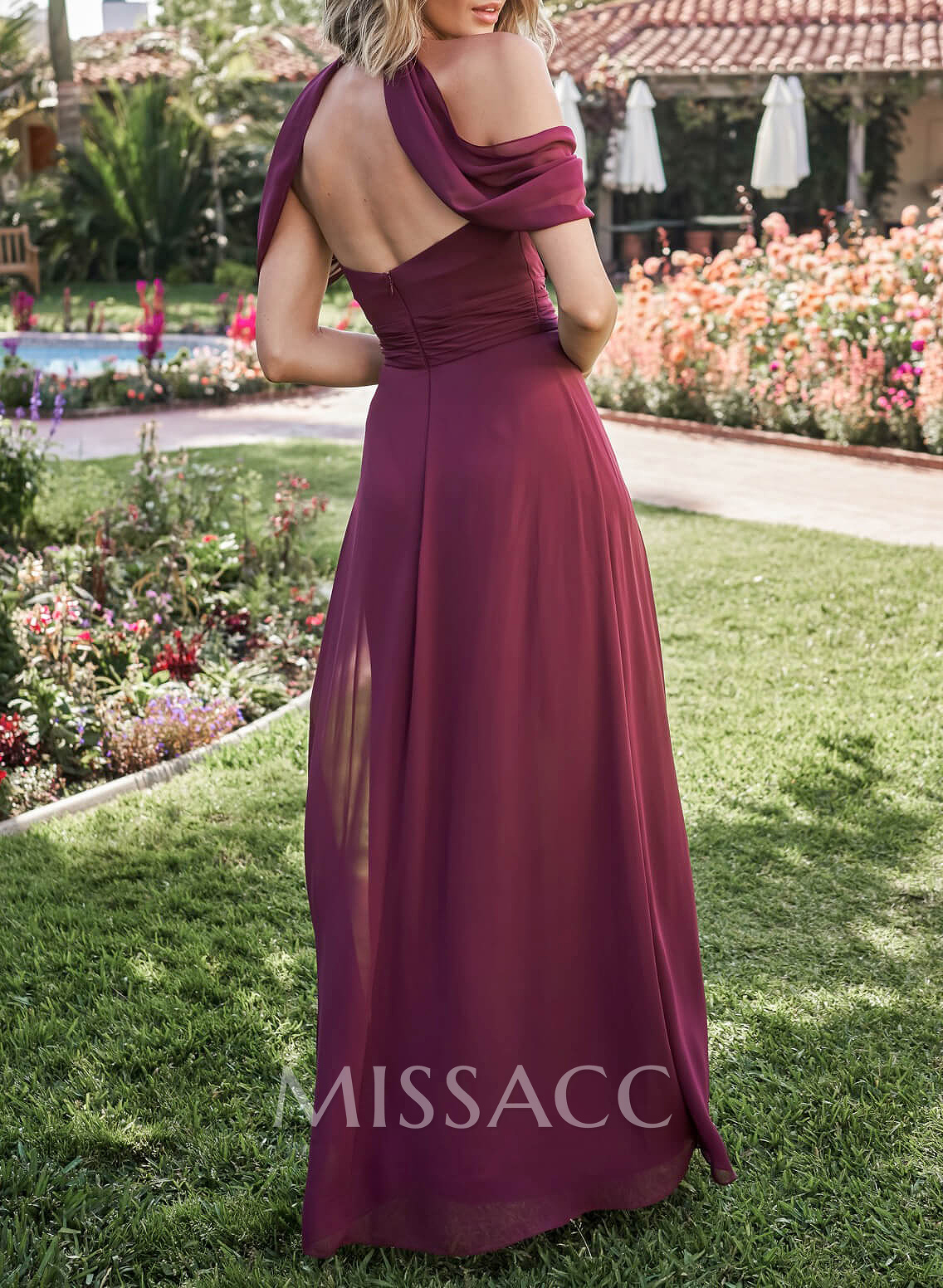 Off-The-Shoulder A-Line Bridesmaid Dresses With Open Back Chiffon Off-The-Shoulder A-Line Bridesmaid Dresses With Open Back Chiffon