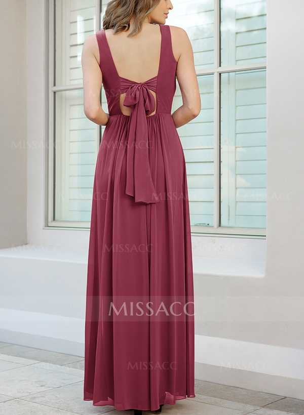 Open Back V-Neck A-Line Bridesmaid Dresses With Chiffon