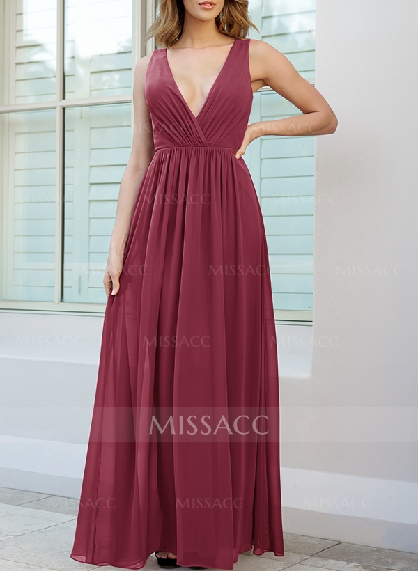 Open Back V-Neck A-Line Bridesmaid Dresses With Chiffon