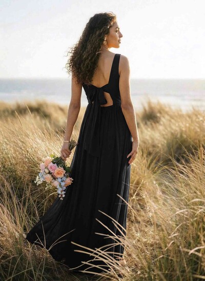 Open Back V-Neck A-Line Bridesmaid Dresses With Chiffon