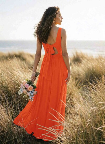 Open Back V-Neck A-Line Bridesmaid Dresses With Chiffon
