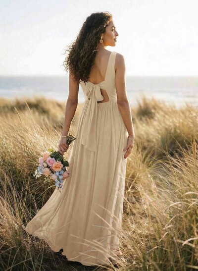 Open Back V-Neck A-Line Bridesmaid Dresses With Chiffon