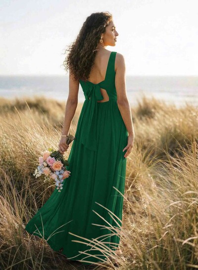 Open Back V-Neck A-Line Bridesmaid Dresses With Chiffon