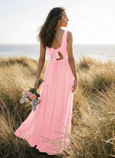 Open Back V-Neck A-Line Bridesmaid Dresses With Chiffon