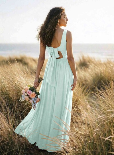 Open Back V-Neck A-Line Bridesmaid Dresses With Chiffon