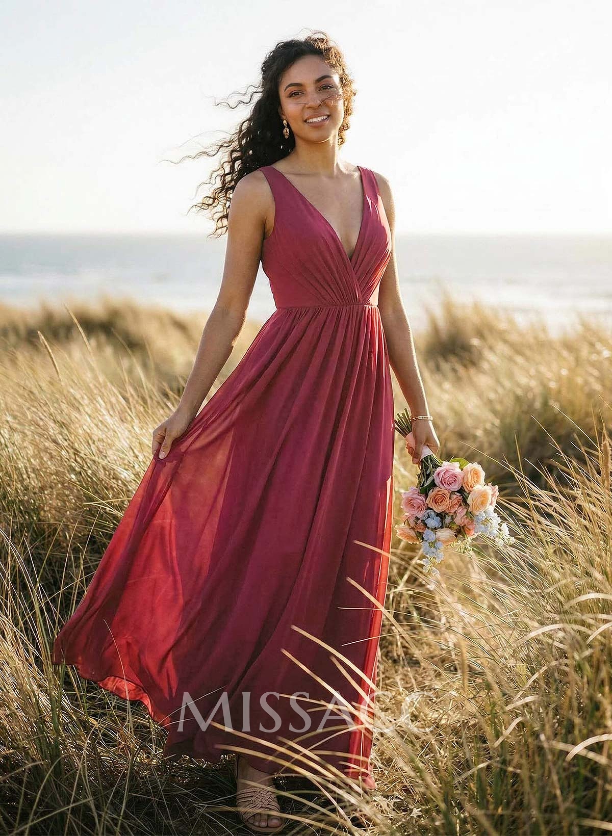 Open Back V-Neck A-Line Bridesmaid Dresses With Chiffon Open Back V-Neck A-Line Bridesmaid Dresses With Chiffon