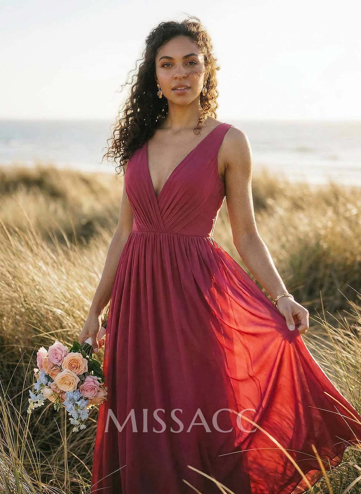 Open Back V-Neck A-Line Bridesmaid Dresses With Chiffon Open Back V-Neck A-Line Bridesmaid Dresses With Chiffon