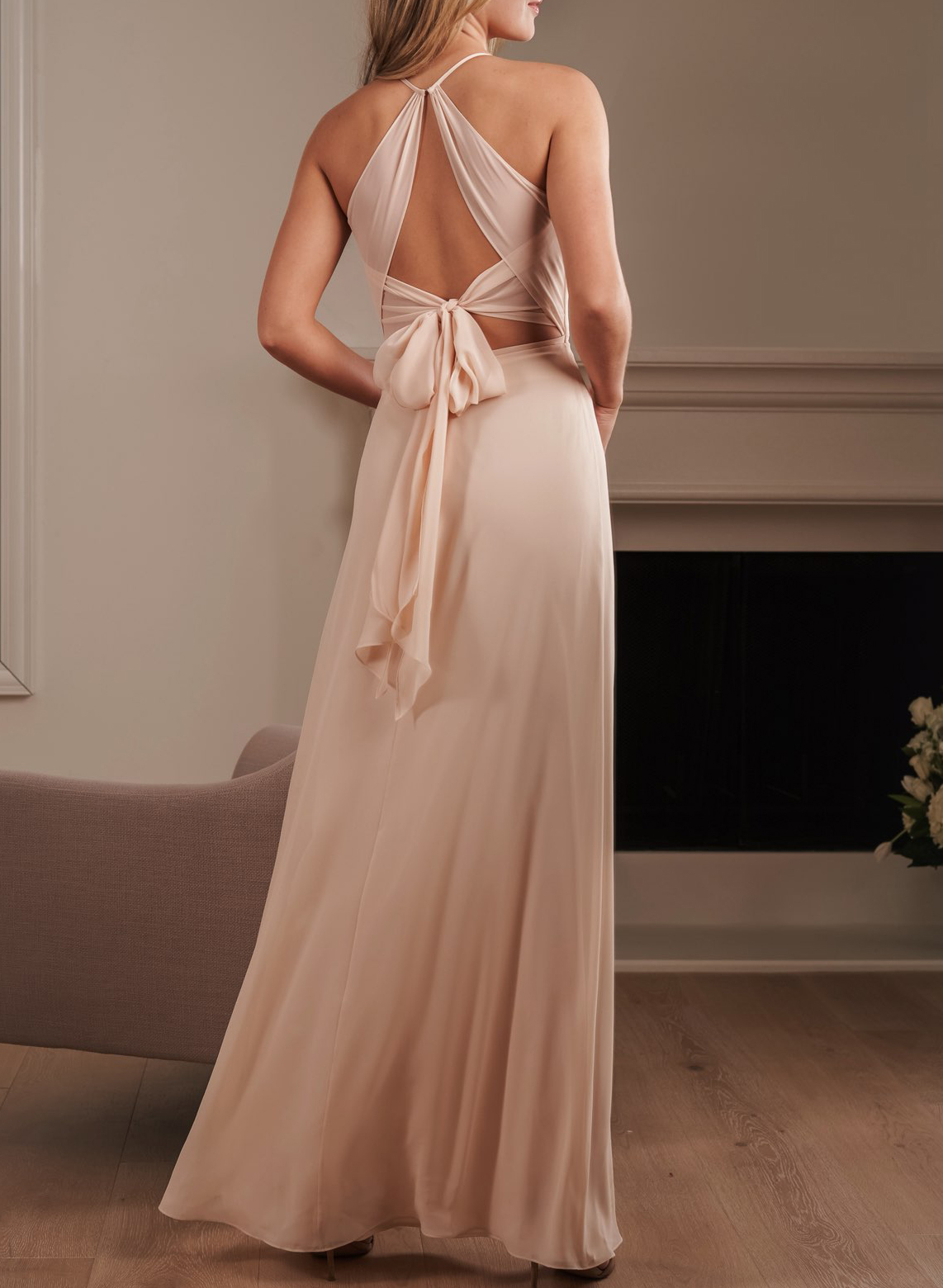 Open Back A-Line Bridesmaid Dresses With Chiffon