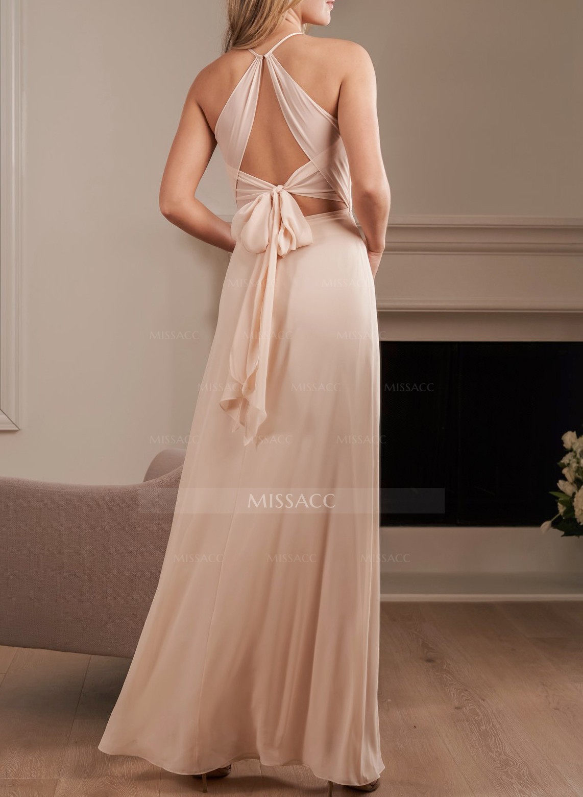 Open Back A-Line Bridesmaid Dresses With Chiffon