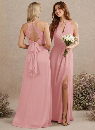 Open Back A-Line Bridesmaid Dresses With Chiffon