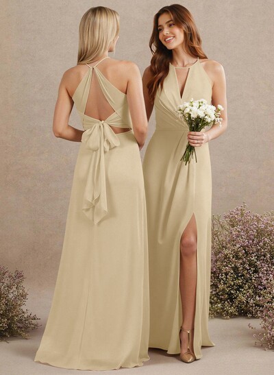 Open Back A-Line Bridesmaid Dresses With Chiffon