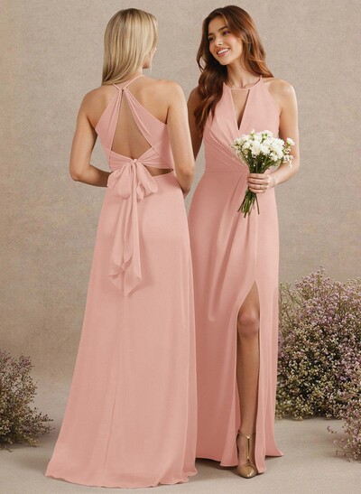 Open Back A-Line Bridesmaid Dresses With Chiffon
