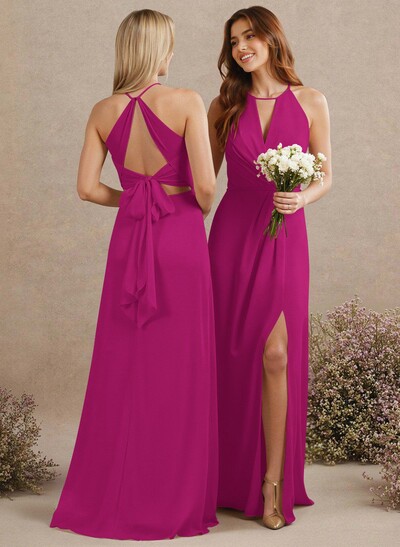 Open Back A-Line Bridesmaid Dresses With Chiffon