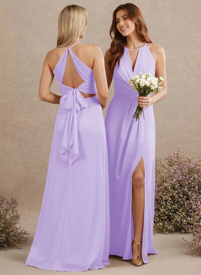 Open Back A-Line Bridesmaid Dresses With Chiffon
