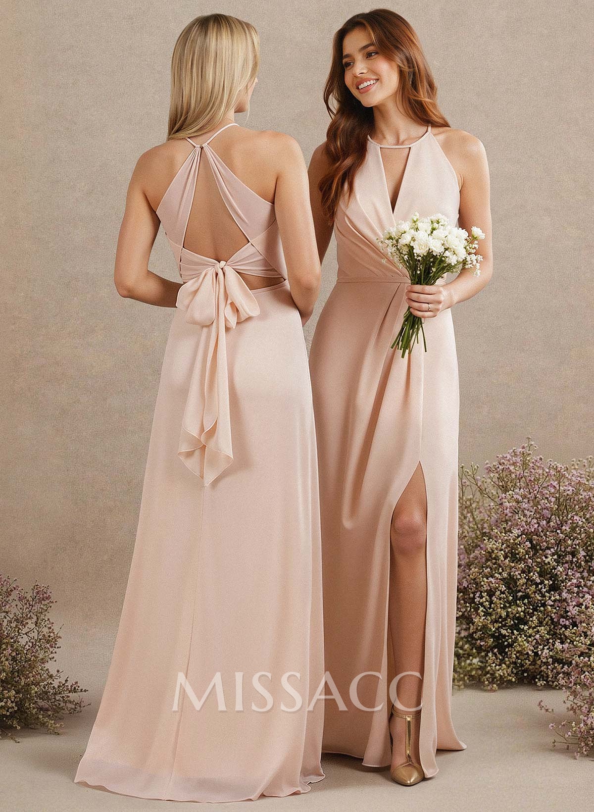 Open Back A-Line Bridesmaid Dresses With Chiffon