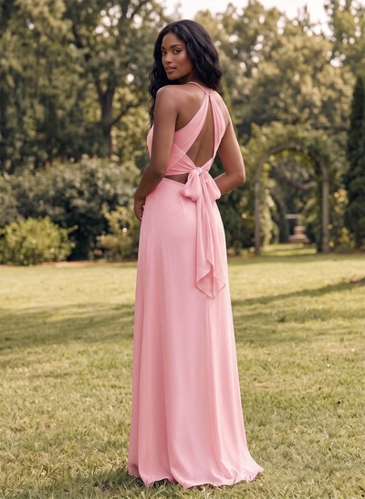 Open Back A-Line Bridesmaid Dresses With Chiffon