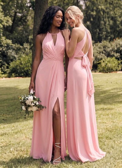 Open Back A-Line Bridesmaid Dresses With Chiffon