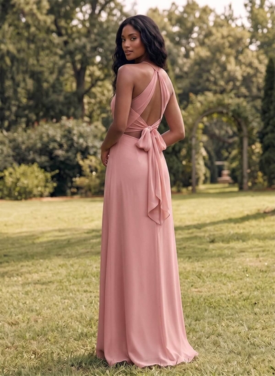 Open Back A-Line Bridesmaid Dresses With Chiffon