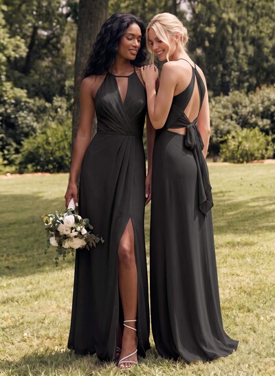 Open Back A-Line Bridesmaid Dresses With Chiffon
