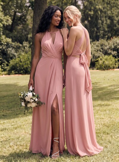 Open Back A-Line Bridesmaid Dresses With Chiffon