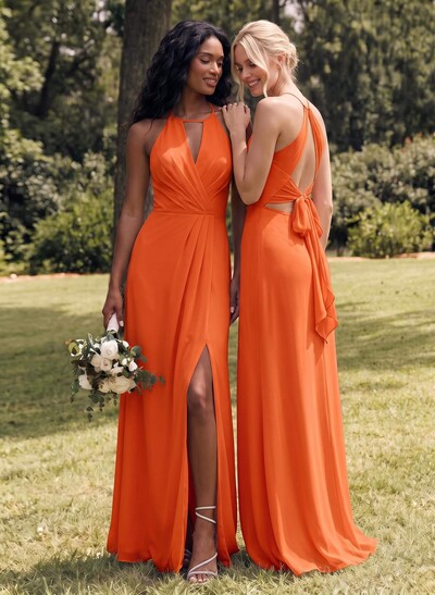 Open Back A-Line Bridesmaid Dresses With Chiffon