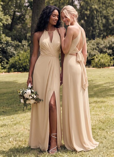 Open Back A-Line Bridesmaid Dresses With Chiffon