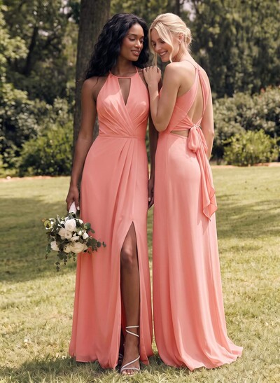Open Back A-Line Bridesmaid Dresses With Chiffon