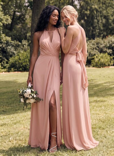 Open Back A-Line Bridesmaid Dresses With Chiffon