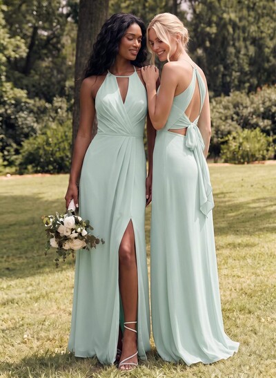 Open Back A-Line Bridesmaid Dresses With Chiffon