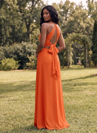 Open Back A-Line Bridesmaid Dresses With Chiffon