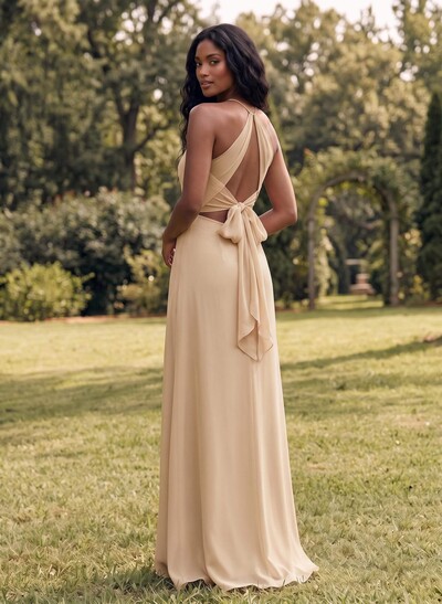 Open Back A-Line Bridesmaid Dresses With Chiffon