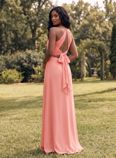 Open Back A-Line Bridesmaid Dresses With Chiffon
