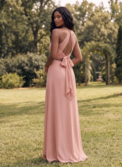 Open Back A-Line Bridesmaid Dresses With Chiffon