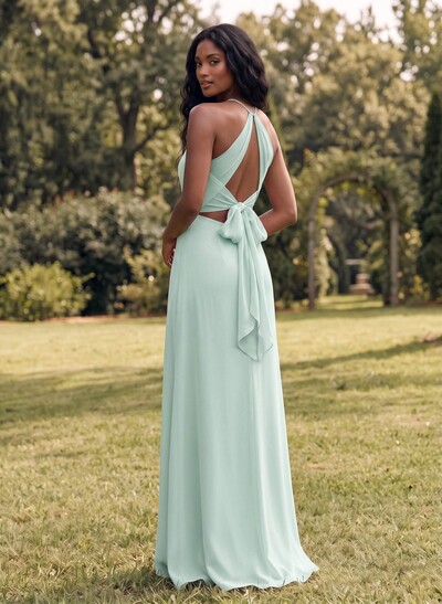 Open Back A-Line Bridesmaid Dresses With Chiffon