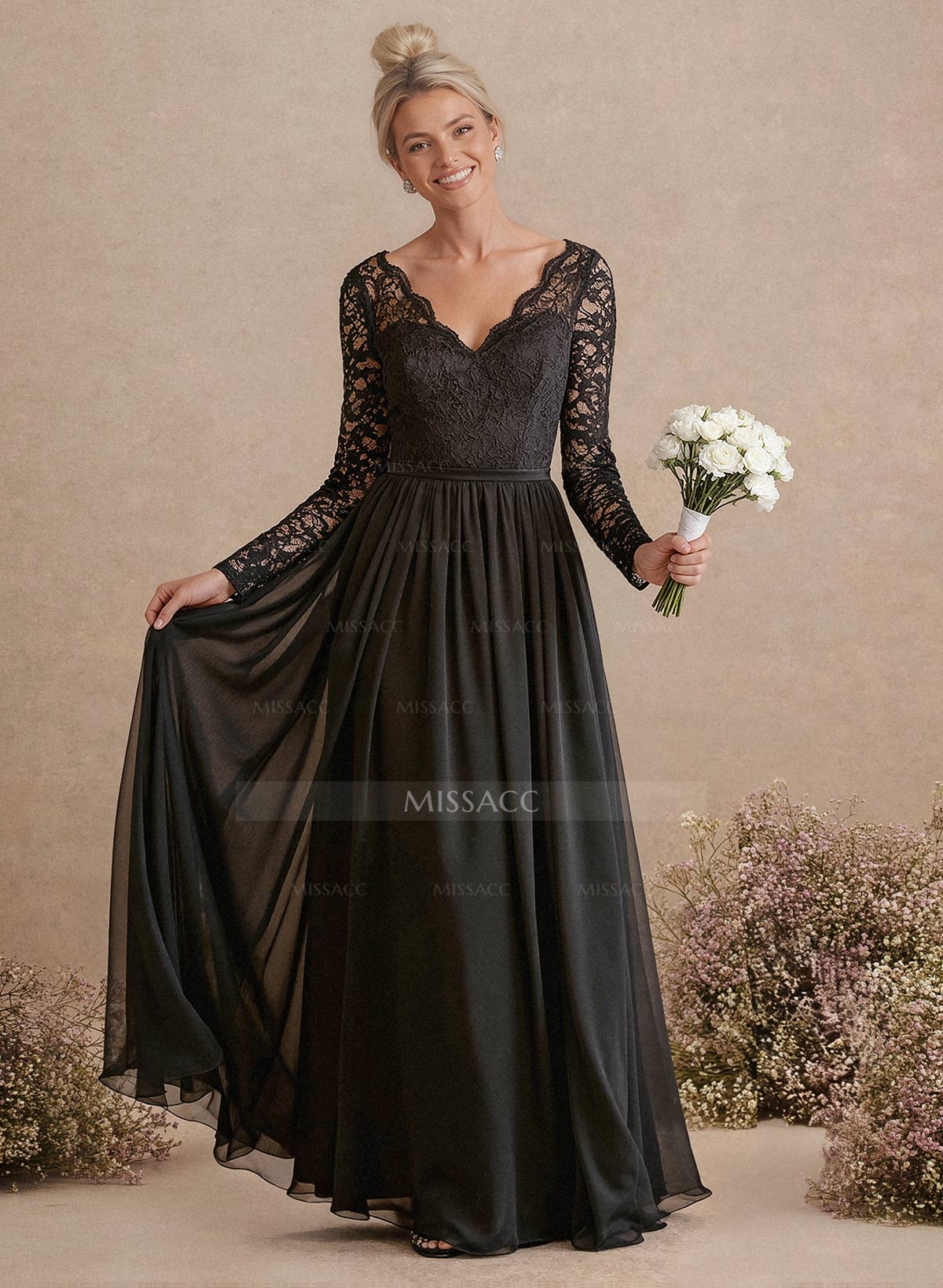 Long Sleeves Lace A-Line Bridesmaid Dresses