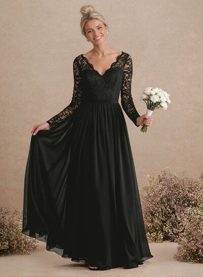 Long Sleeves Lace A-Line Bridesmaid Dresses