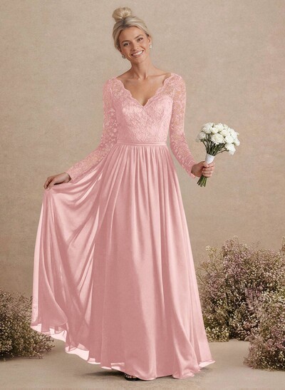 Long Sleeves Lace A-Line Bridesmaid Dresses