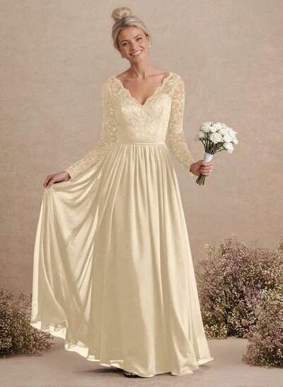 Long Sleeves Lace A-Line Bridesmaid Dresses