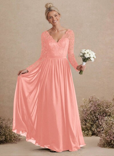 Long Sleeves Lace A-Line Bridesmaid Dresses