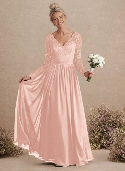 Long Sleeves Lace A-Line Bridesmaid Dresses