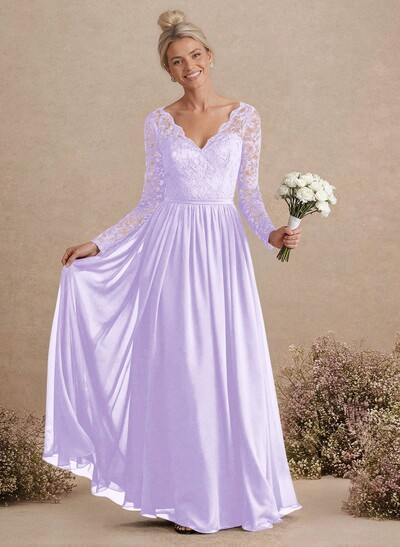 Long Sleeves Lace A-Line Bridesmaid Dresses