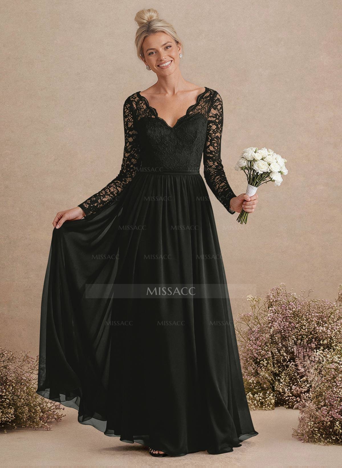 Long Sleeves Lace A-Line Bridesmaid Dresses
