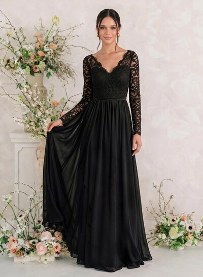 Long Sleeves Lace A-Line Bridesmaid Dresses