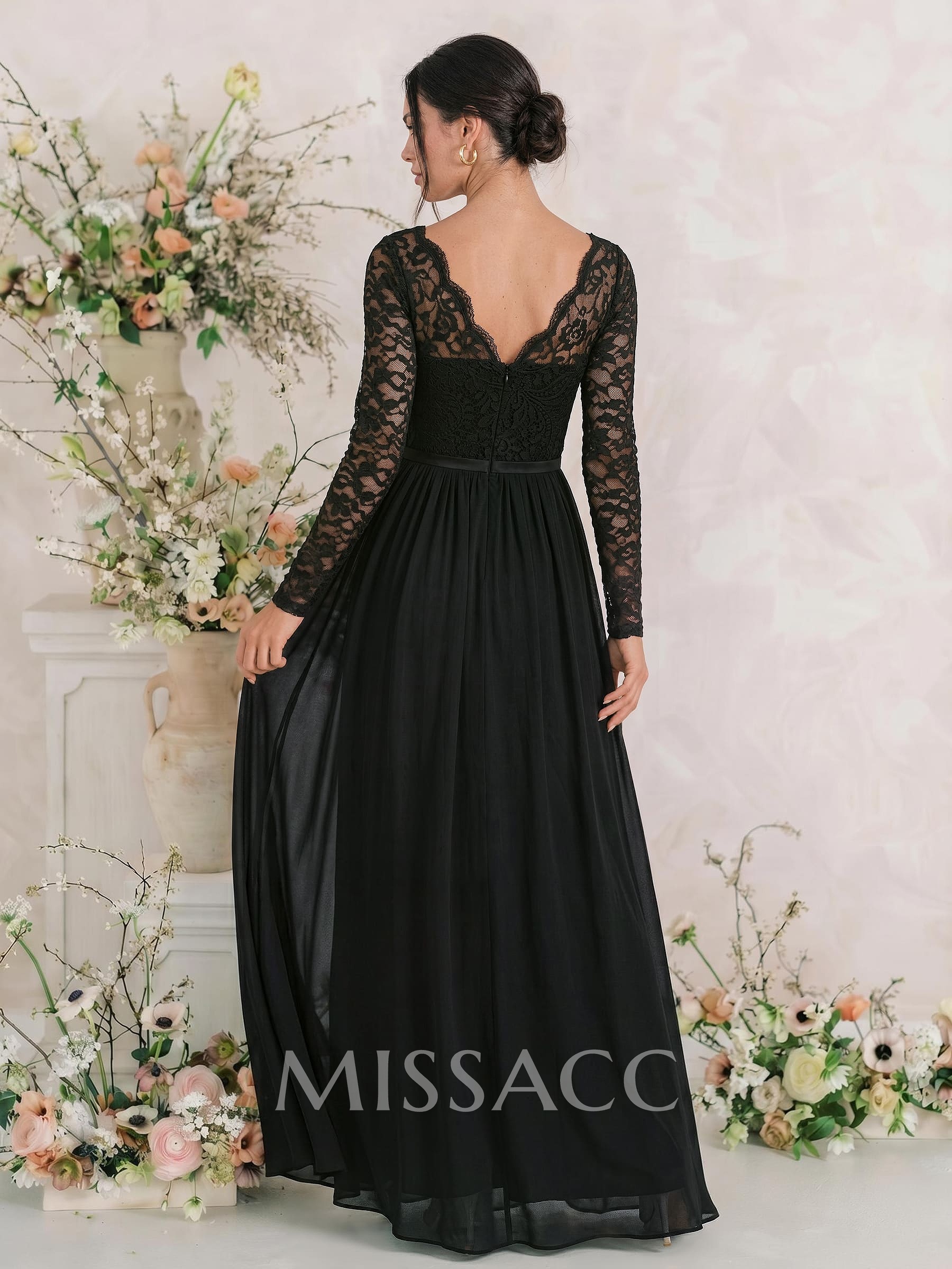 Long Sleeves Lace A-Line Bridesmaid Dresses
