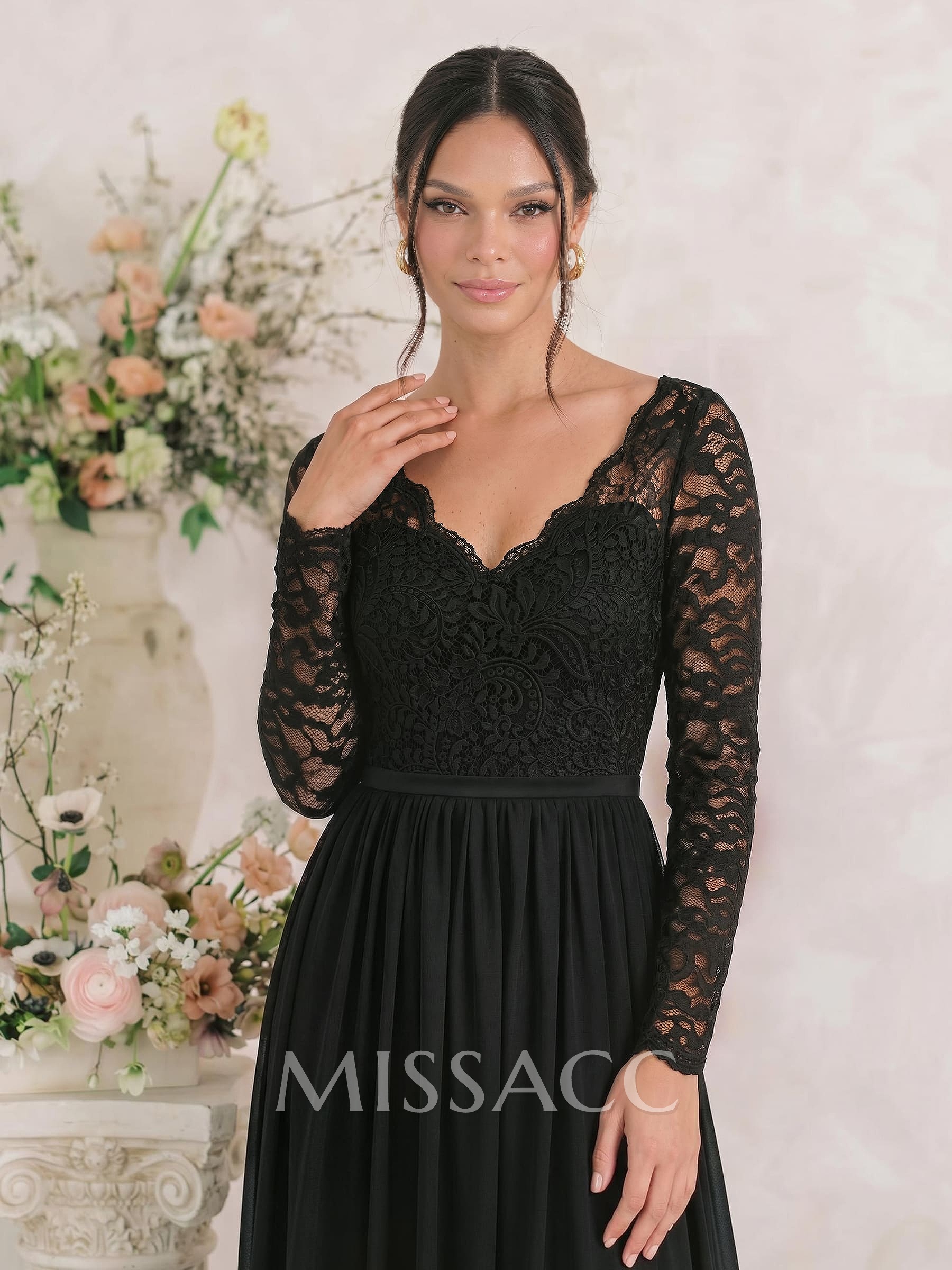 Long Sleeves Lace A-Line Bridesmaid Dresses