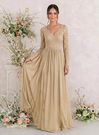 Long Sleeves Lace A-Line Bridesmaid Dresses