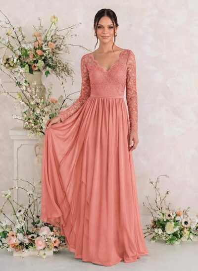 Long Sleeves Lace A-Line Bridesmaid Dresses