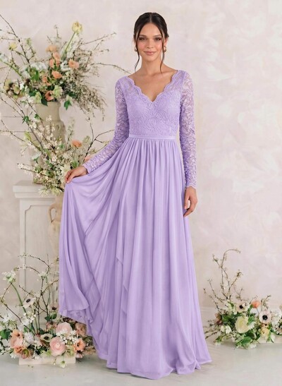 Long Sleeves Lace A-Line Bridesmaid Dresses
