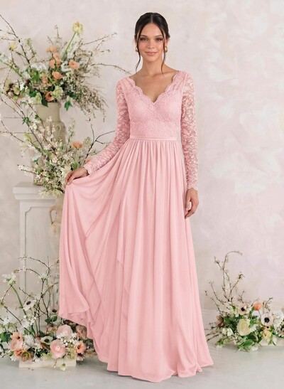 Long Sleeves Lace A-Line Bridesmaid Dresses